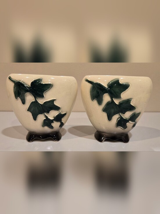 Royal Copley Other - Royal Copley Ivyleaf Ceramic Planter Pair in Cream and Green